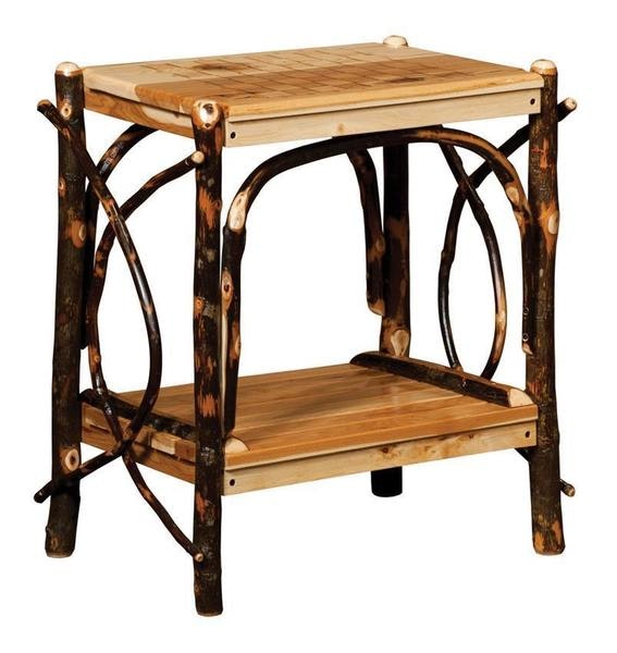 Amish Rustic Hickory Wood Checker and Chess Game Table - Twig Legs