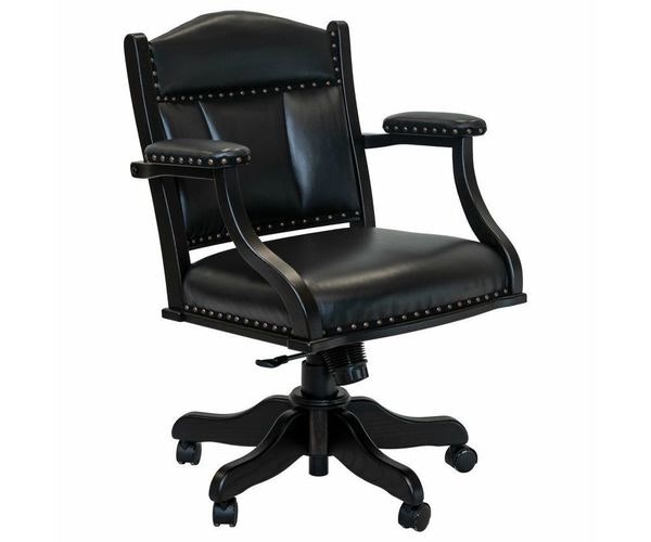 Amish Low Back Upholstered Home Office Chair with Wood Frame and Casters