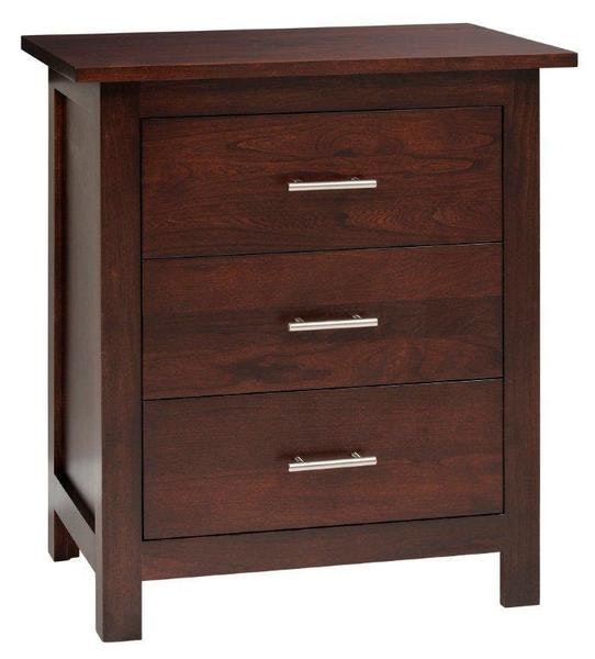 Amish 26 Wide Jacque Night Stand with Three Drawers Shown in Rustic Cherry with Rich Cherry Finish
