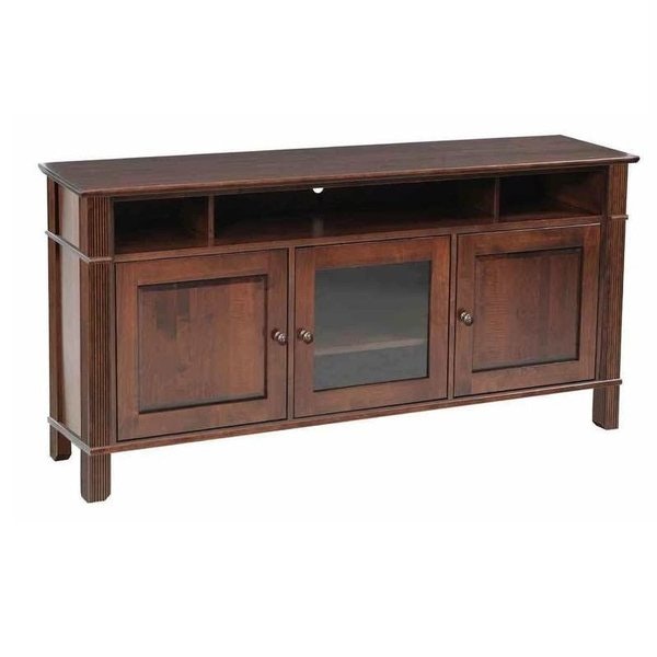 Amish Artisan Reserve TV Stand with Three Doors & Open Storage