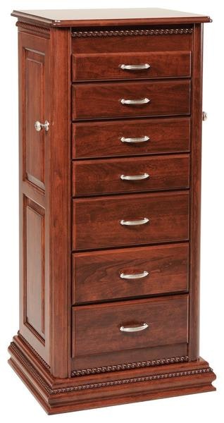 Amish 48 Kaleva Deluxe Jewelry Armoire with Rope Twist shown in Cherry with Burnt Umber Stain.
