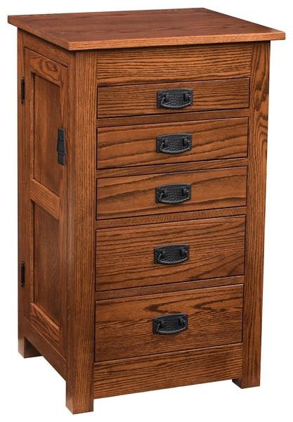 Amish 35 Quarter Sawn White Oak Wood Mission Jewelry Armoire with 5 drawers.