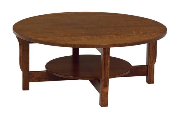 Amish Lancaster Mission Round Coffee Table with Shelf