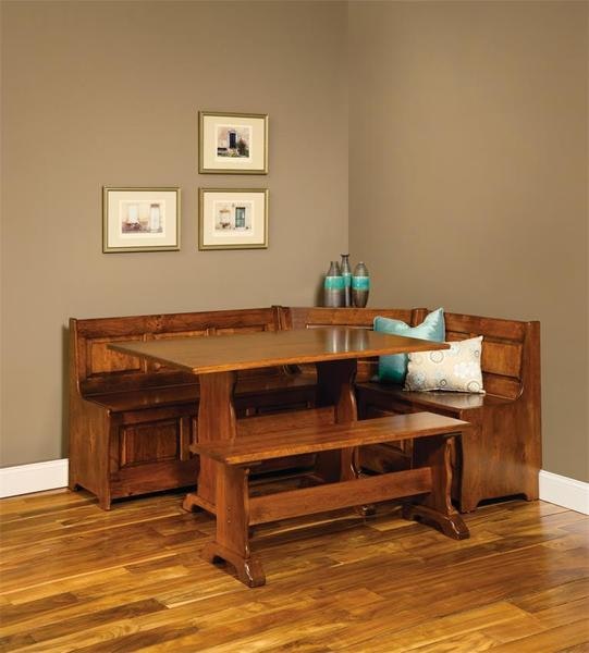 Amish Pettot Hardwood Corner Nook Dining Set with Storage
