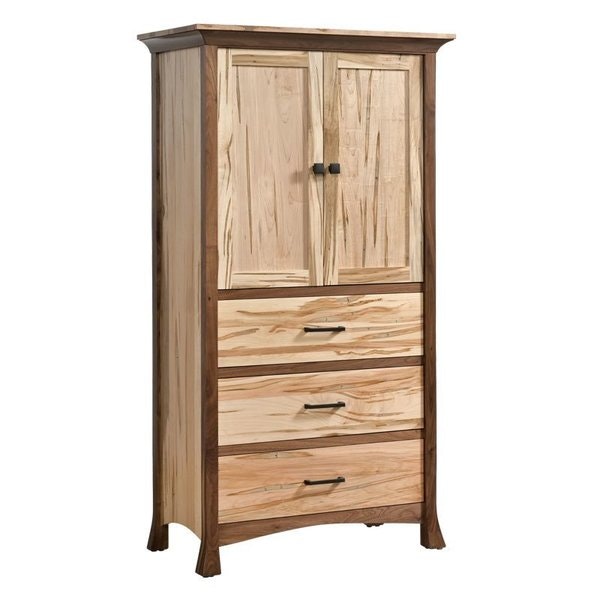 Amish 72 High Lionel Armoire with 2 Doors and 3 Drawers shown in Rustic Walnut | Wormy Maple with a Natural Finish