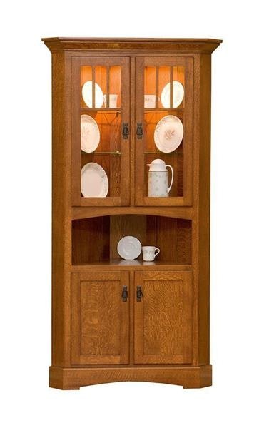 Amish Grand Arts and Crafts Corner Dining Hutch