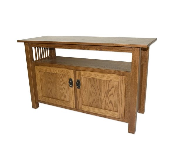 Paradise Mission Style Oak Wood 50 Inch TV Stand in Seely Finish with Two Door Storage