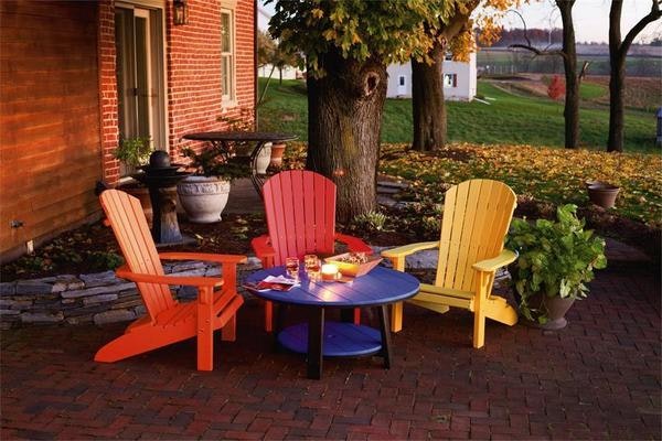 Amish Leisure Lawns Outdoor Poly Conversation Set with Three Poly Adirondack Chairs