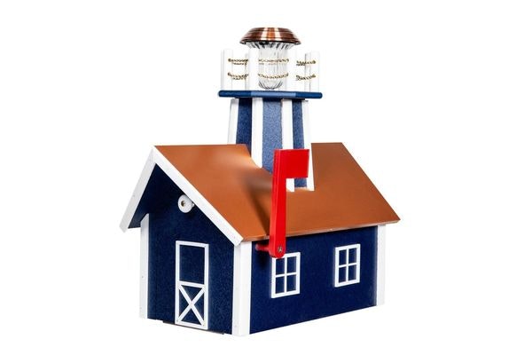 Amish Poly Lighthouse Mailbox with Solar Light and Copper Roof