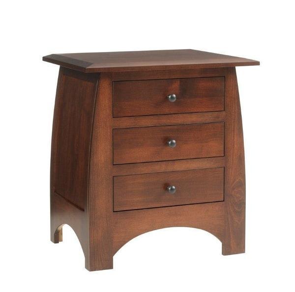 Amish 26 Wide Juliet Nightstand with Curved Sides and 3 Drawers shown in Brown Maple with Rich Cherry Finish