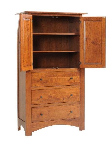 Amish Juliet Solid Wood Armoire with 2 Doors and 3 Drawers shown in Rustic Cherry with Michaels Cherry Finish