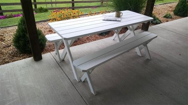 Amish Solid Pine Wood Table with Benches