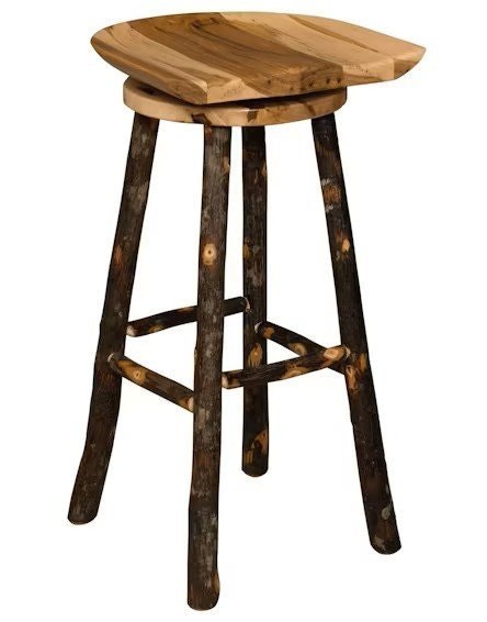 Amish Rustic Hickory Saddle Counter and Bar Stool
