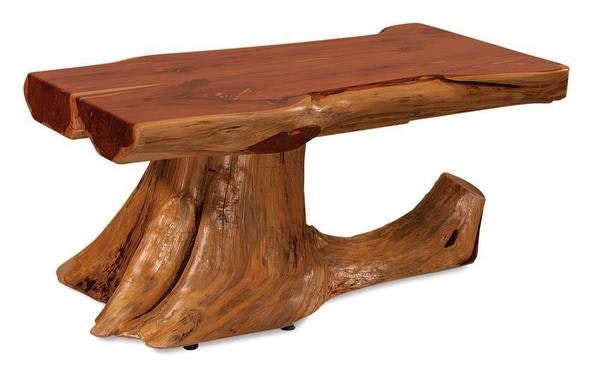 Amish Handcrafted Rustic Coffee Table with Stump Base