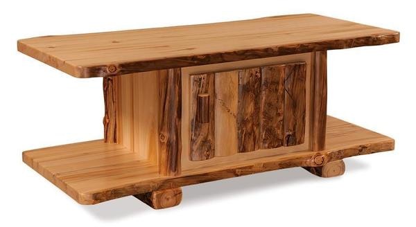Amish Handcrafted Rustic Log Coffee Table with Door