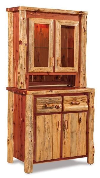 Amish Rustic Log Kitchen Hutch Cabinet