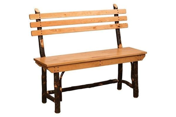 Amish Rustic Hickory Log Bench with Back