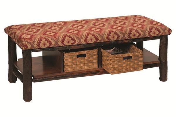 Amish Hickory Entryway Settee Bench with Two Baskets