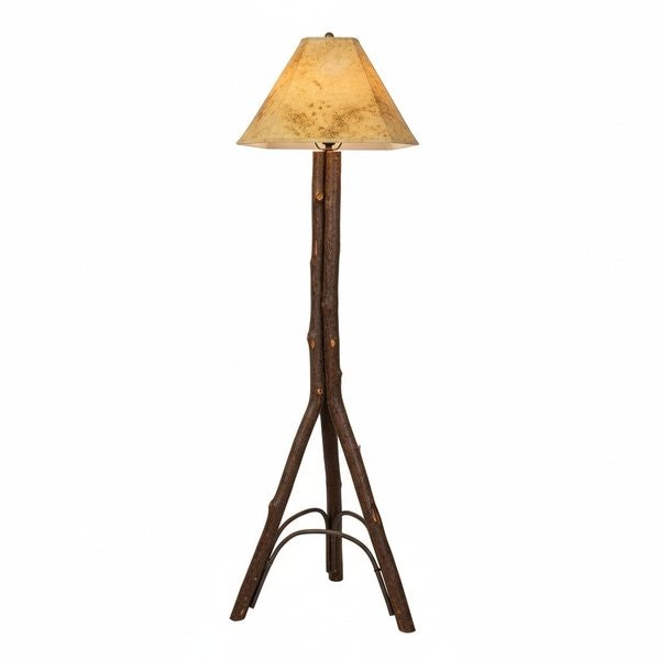 Amish Noble Rustic Hickory Twig Floor Lamp with Lambskin Shade
