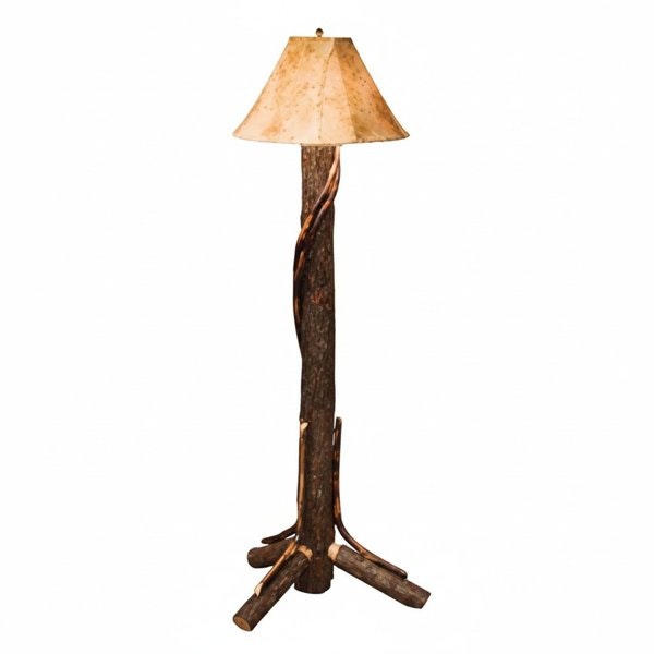 Amish Rustic Hickory Twig Floor Lamp with Lambskin Shade