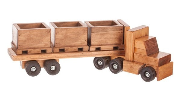 Amish Handmade Wooden Toy Flatbed Truck with Skids