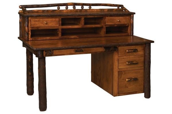 Amish Rustic Hickory Log Desk with Optional Organizer