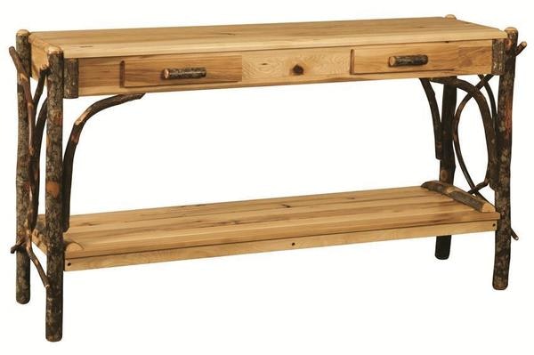 Amish Blue Mountain Rustic Hickory Sofa Table with Dovetailed Drawers