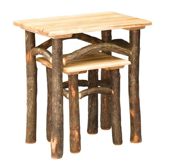 Amish Handcrafted Hoosier Rustic Hickory Twig Nesting Side Tables Shown in Hickory with Natural Finish
