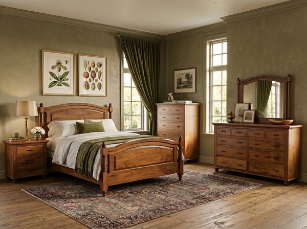 Amish Magpie 5-Piece Bedroom Set in Rustic Cherry Amish Magpie 5-Piece Bedroom Set in Rustic Cherry