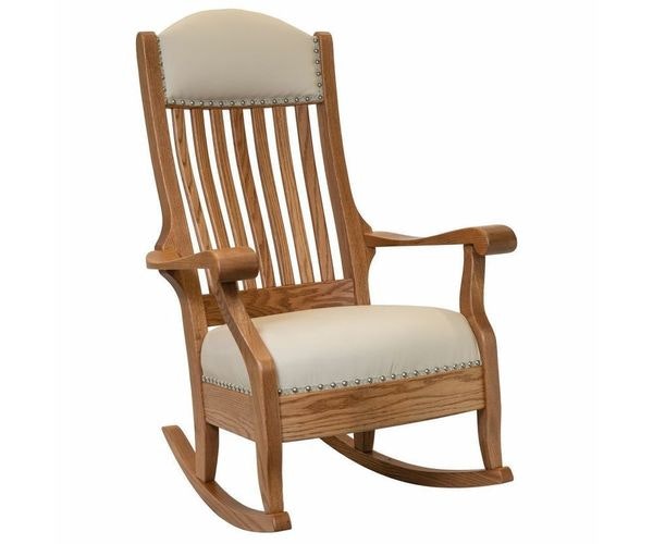 Amish Napadogan 29 Wide Rocking Chair shown in Oak with Fruitwood Stain and Biscuit Leather