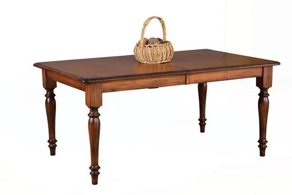 Amish Grafton Solid Wood Leg Dining Table shown in Brown Maple Wood with Antiquated Stain