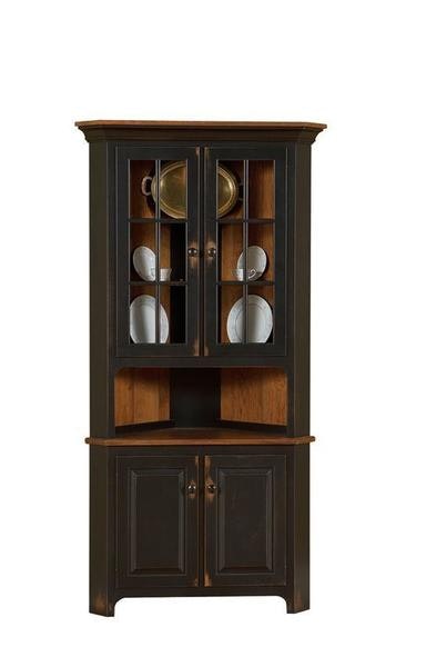 Amish Corner Cabinet with Open Shelf Dining Hutch
