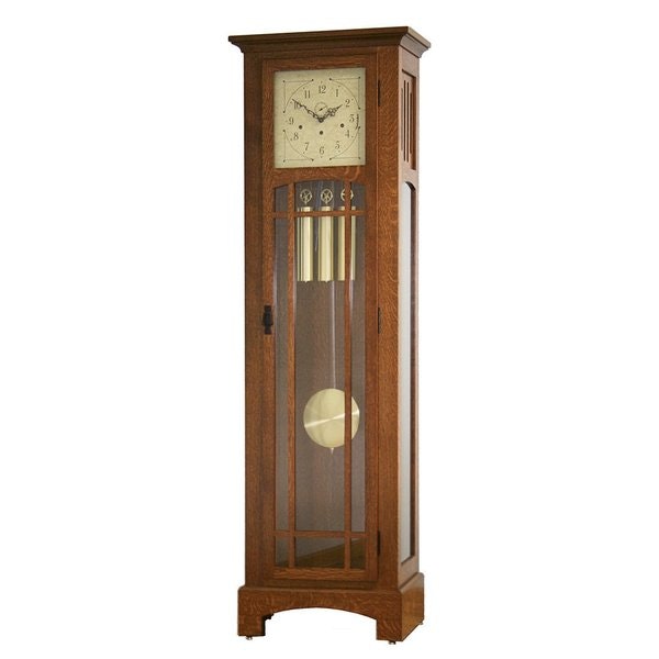 Amish Made Mission Style Quarter Sawn White Oak Grandfather Clock with Auto Night Silencer
