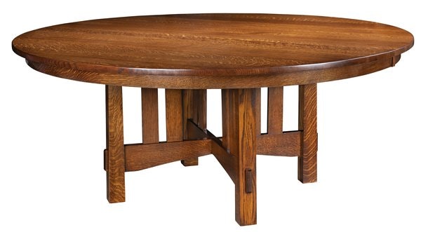 Amish Salisbury Round Mission Trestle Dining Table
