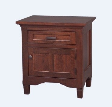Amish Jamesport Solid Wood 1-Door Large Night Stand room Scene Shown in Character Cherry with Boston Stain