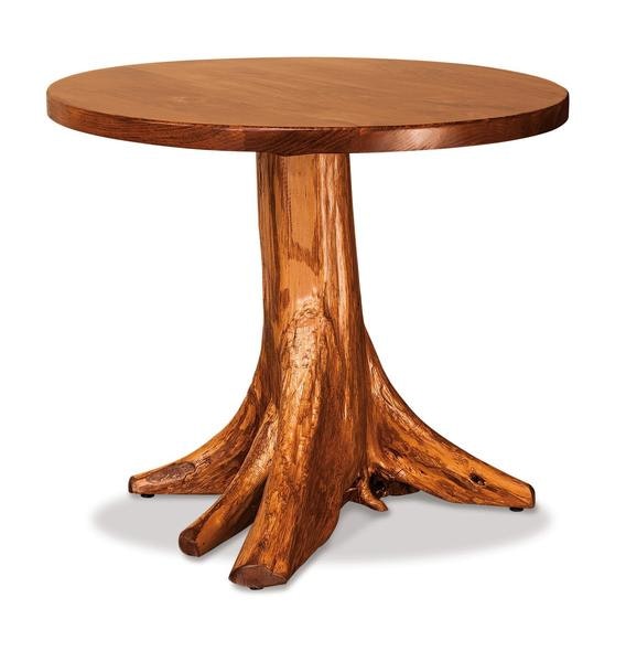 Amish Rustic Pine Tree Stump Round Dining Table