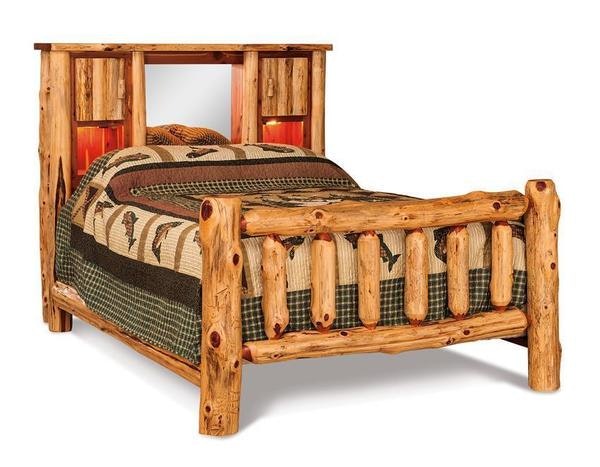 Amish Log Bookcase Bed with Spindle Footboard and Underbed Storage Silo Image