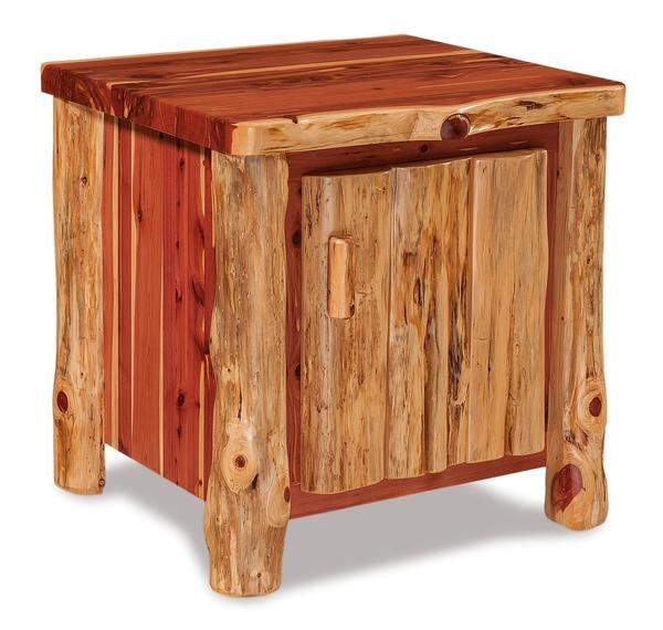 Amish Handcrafted Rustic Log End Table Cabinet