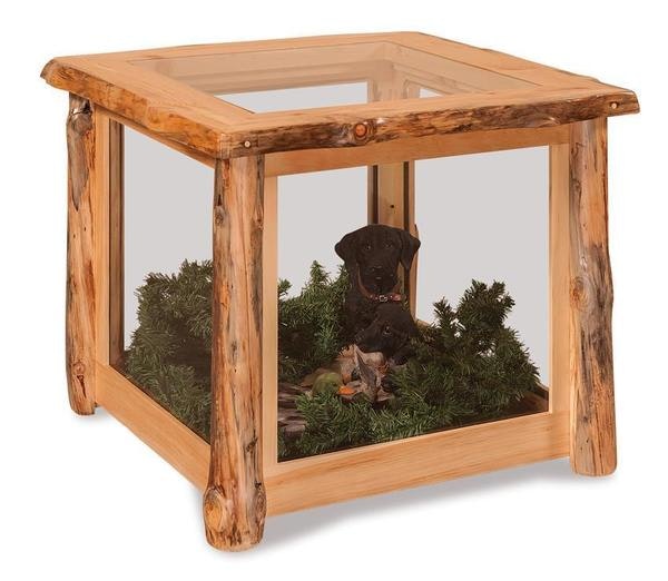 Amish Rustic Log Wood Display Case End Table