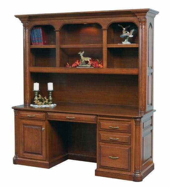 Credenza Desk with Crown-Moulding Hutch Option| DutchCrafters