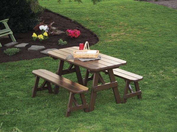 Amish Pine Wood Traditional Table with Two Benches