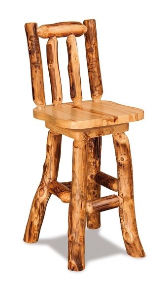 Amish Rustic Log Counter and Bar Stool with Swivel