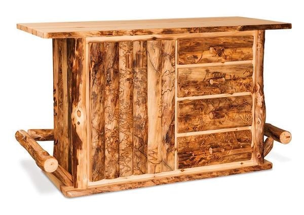 Amish Rustic Log Wood Bar Cabinet with Optional Footrest