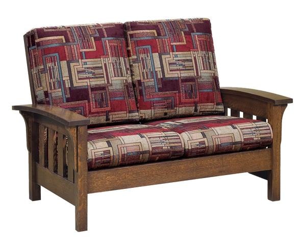 Amish 54.5 inch Winthrop Loveseat Sofa with Slat Sides and Upholstered back and Seat Cusions.