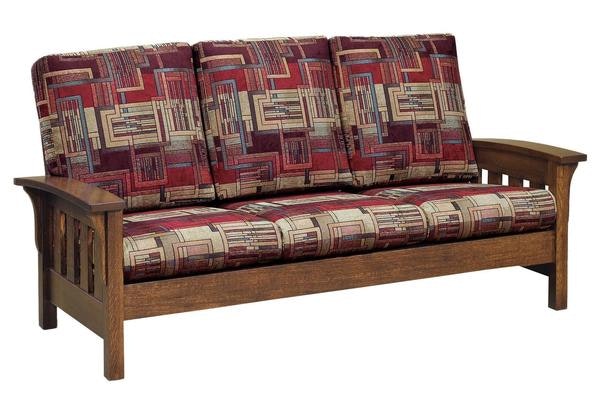 Amish American Made Winthrop Custom Wood Frame Sofa with Upholstered Reversible Back Cushions.