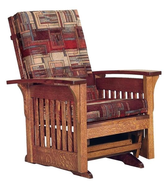 American Winthrop Slat Glider with Wide Hardwood Arm Rests with Upholstered Back and Seat Cushions.