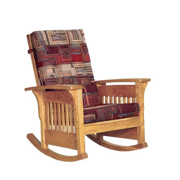 American Winthrop Mission Upholstered High Back Rocking Chair with Slatted Hardwood Sides.