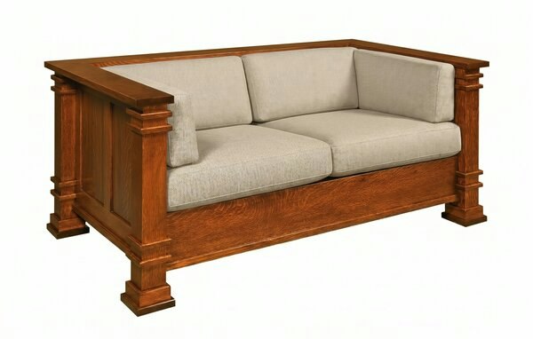 Amish Crafts Mission Loveseat Sofa with Solid Wood Wrap Around Arms