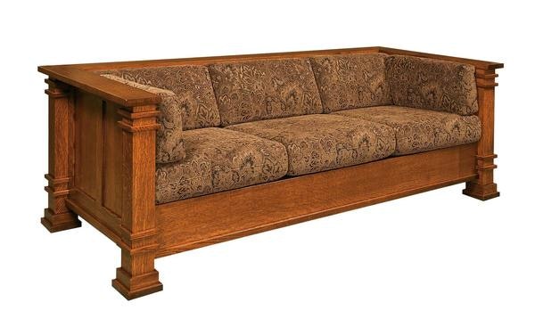 Amish Chelan 3-Seat85.5 inch Exposed Wood Frame Sofa  with Upholstered Back and Seat Cushions.