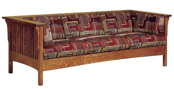 Amish Mission Brock 84 inch Slat Club Sofa shown in Quarter Sawn White Oak Wood with Michaels Cherry Stain.